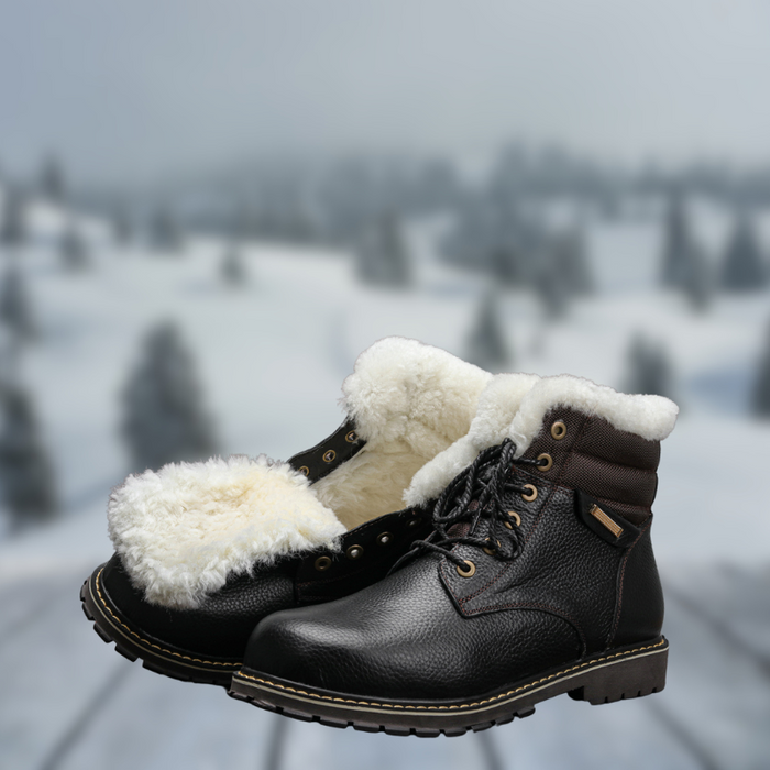 HARRISON | Natuurlijke Wol Winterlaarzen van Echt Koeienleer | Warme Heren Winter Schoenen