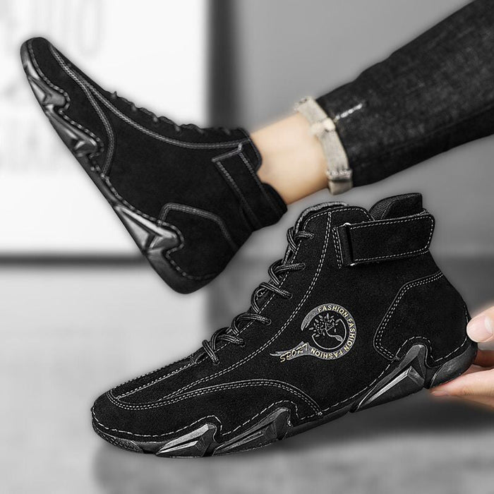 WILBUR | Casual Lederen Luxe Heren Hoge Sneakers | Stijlvolle Motorfiets Enkellaarzen