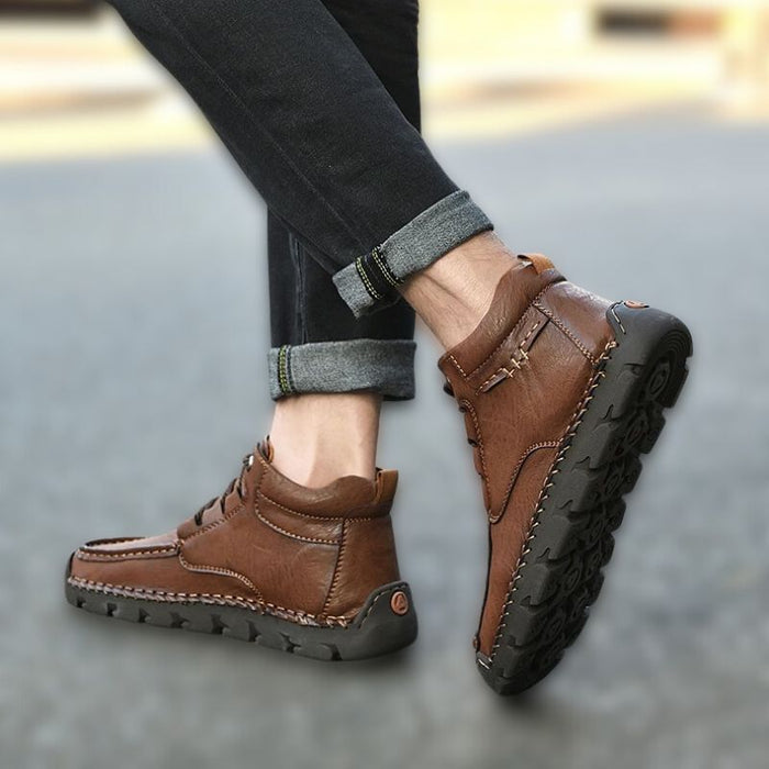 JERRY | Retro Leren Casual Schoenen | Handgestikte Outdoor Enkellaarzen