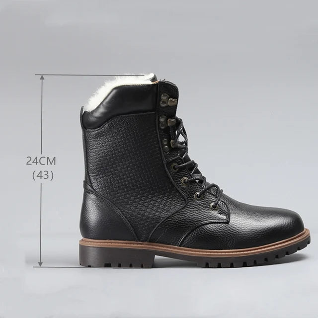 HARRISON | Natuurlijke Wol Winterlaarzen van Echt Koeienleer | Warme Heren Winter Schoenen