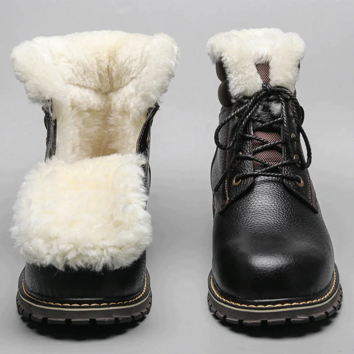 HARRISON | Natuurlijke Wol Winterlaarzen van Echt Koeienleer | Warme Heren Winter Schoenen