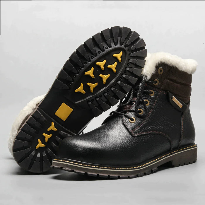 HARRISON | Natuurlijke Wol Winterlaarzen van Echt Koeienleer | Warme Heren Winter Schoenen