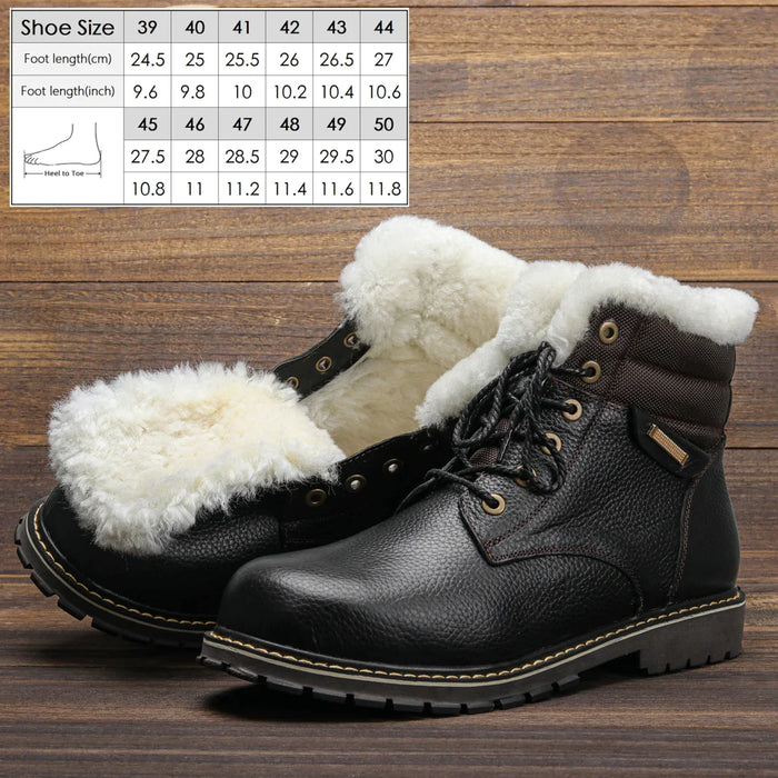 HARRISON | Natuurlijke Wol Winterlaarzen van Echt Koeienleer | Warme Heren Winter Schoenen