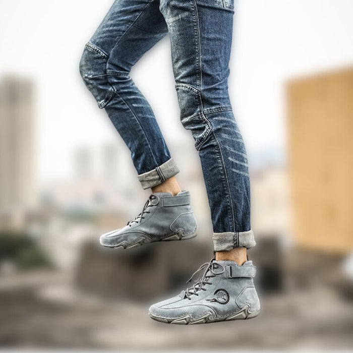 WILBUR | Casual Lederen Luxe Heren Hoge Sneakers | Stijlvolle Motorfiets Enkellaarzen