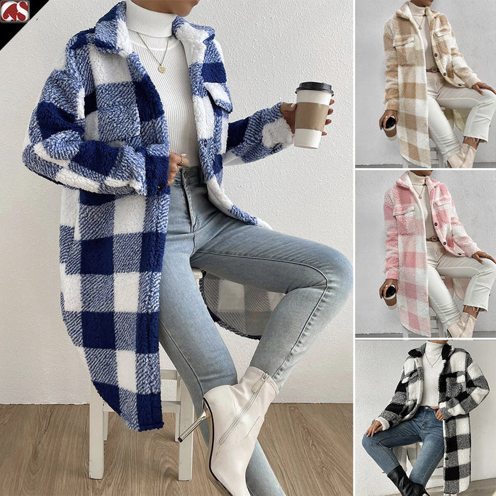 VIVIAN | Casual Checkered Winterjas Dames - Warme Losvallende Pluche Ruitjas