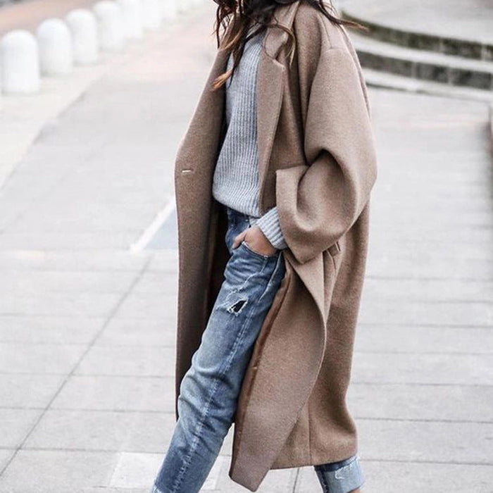 URBAN ELEGANCE | Stijlvolle Lange Jas met Zakken - Warme Wolblend Winterjas voor Vrouwen