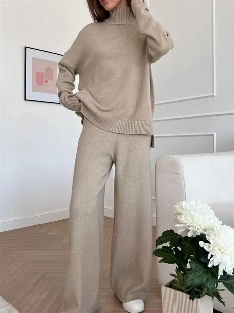 KNITCOUTURE | Herfst Winter Dames Outfit | Comfortabele Gebreide Trui en Rechte Joggingbroek | Stijlvol en Warm