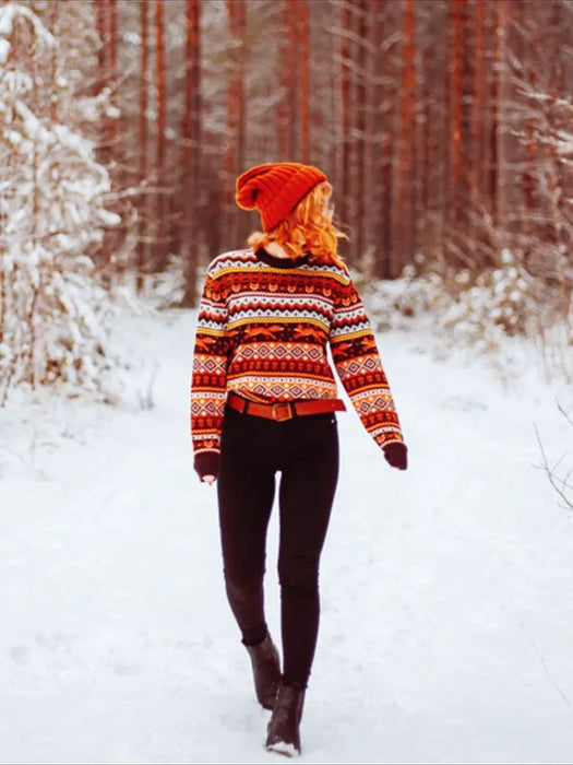 FROSTBLOOM | Wintertrui | Gebreide Dames Truien met Print en Strepen