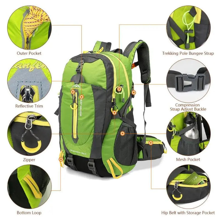 SummitGuard | Waterdichte Klimrugzak 40L | Buitenreis Rugzak Camping Wandelen