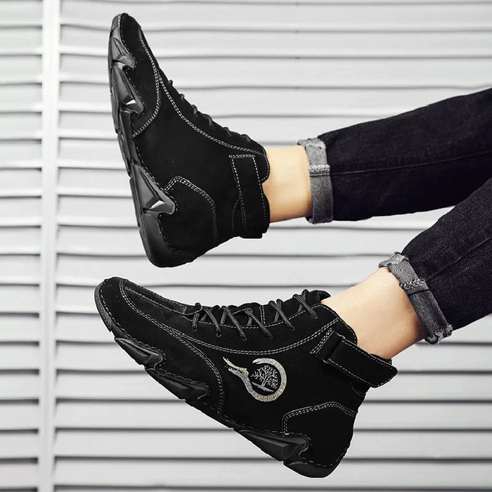 WILBUR | Casual Lederen Luxe Heren Hoge Sneakers | Stijlvolle Motorfiets Enkellaarzen