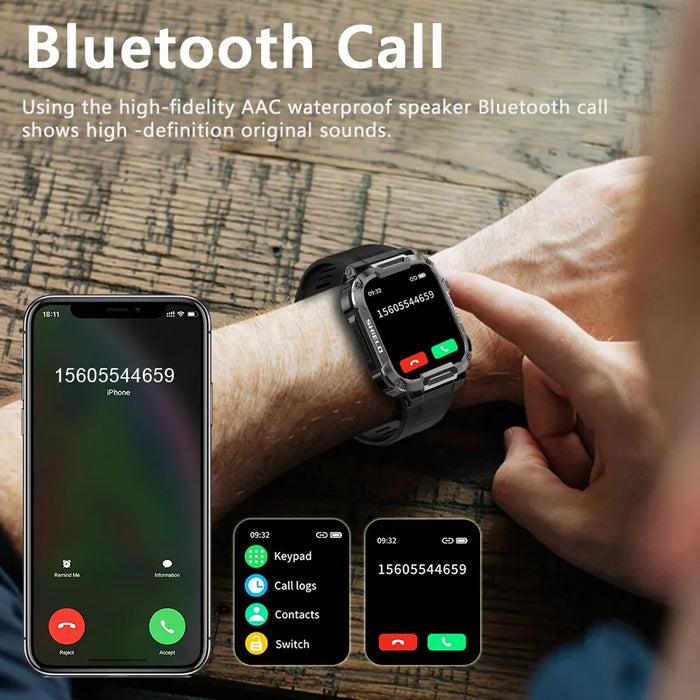 HUGH | Buiten Militair Slim Horloge Mannen | Bluetooth, IP68 Waterdichte Fitness Smartwatch