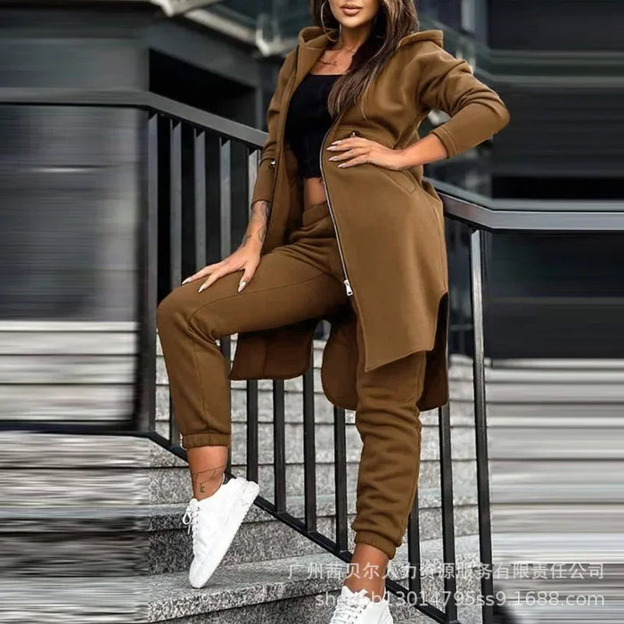 COMFORT | Trendy Vrouwelijke Tweedelige Herfstset met Hoodie en Elastische Taille
