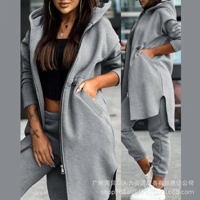 COMFORT | Trendy Vrouwelijke Tweedelige Herfstset met Hoodie en Elastische Taille