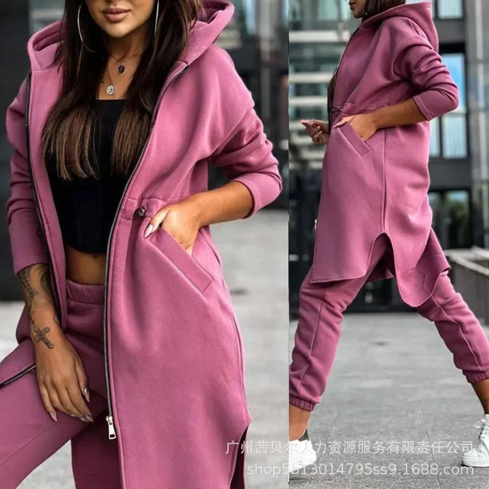 COMFORT | Trendy Vrouwelijke Tweedelige Herfstset met Hoodie en Elastische Taille