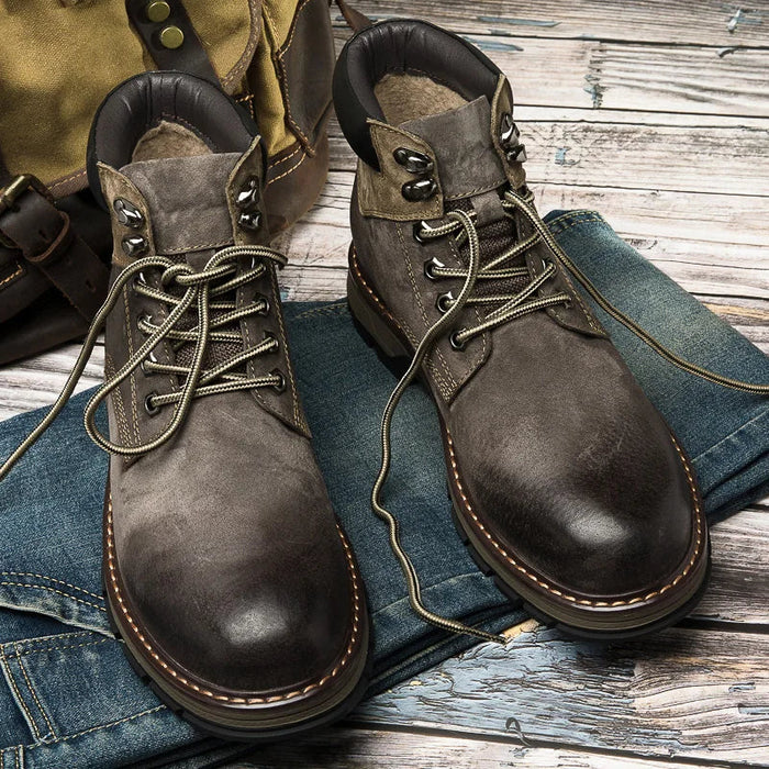 KAREL | Natuurlijk Leren Winterlaarzen Echt Rundleer Warme Winterschoenen
