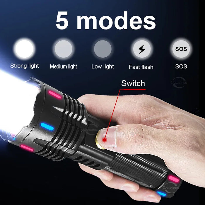 MEES | Ultra Heldere LED Zaklamp 1000000LM | Oplaadbare Krachtige 800W LED Zaklamp