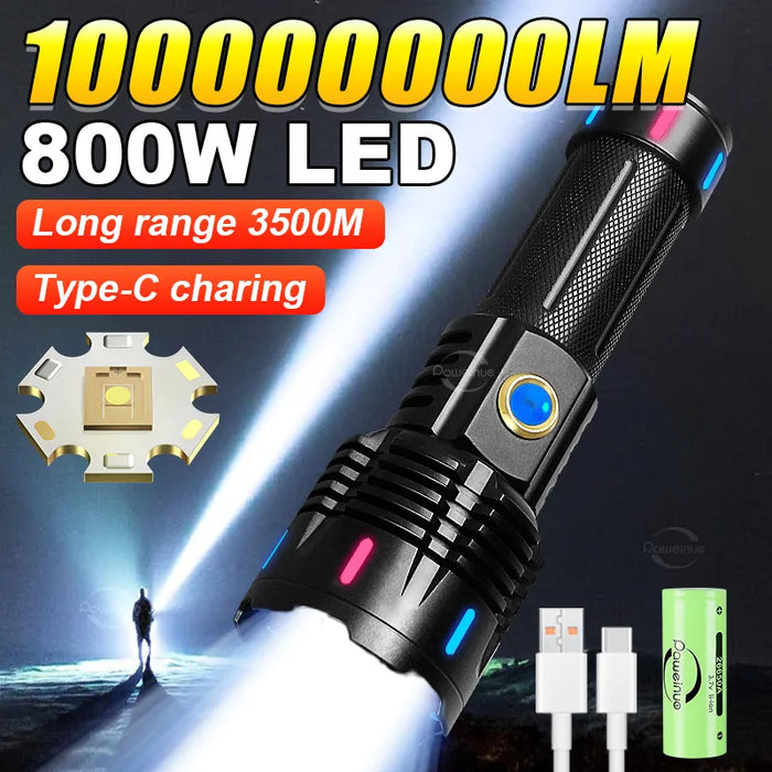 MEES | Ultra Heldere LED Zaklamp 1000000LM | Oplaadbare Krachtige 800W LED Zaklamp