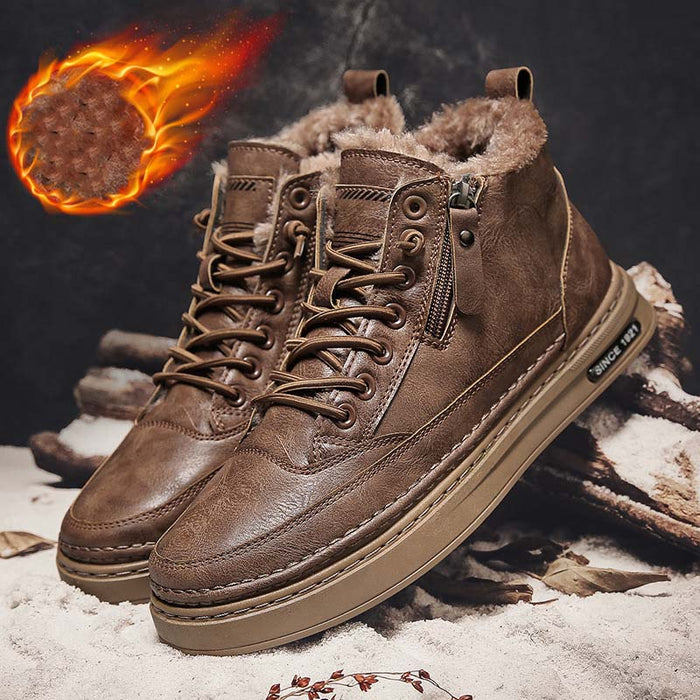 LESTER | Winter Leren Herenlaarzen | Warm Bont, Enkellengte, Casual Werkschoenen