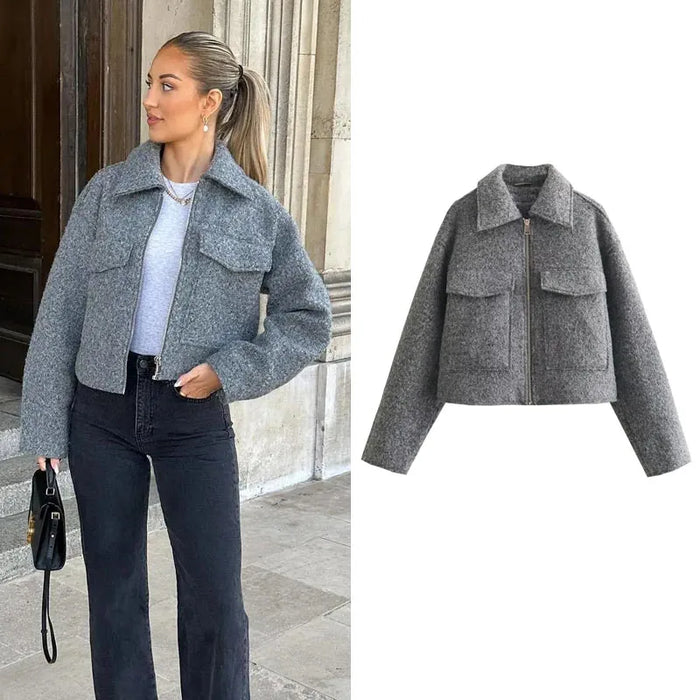 FLEUR | Trendy TRAF Herfst Winter Cropped Jacket Dames - Stijlvolle Korte Jas voor Vrouwen