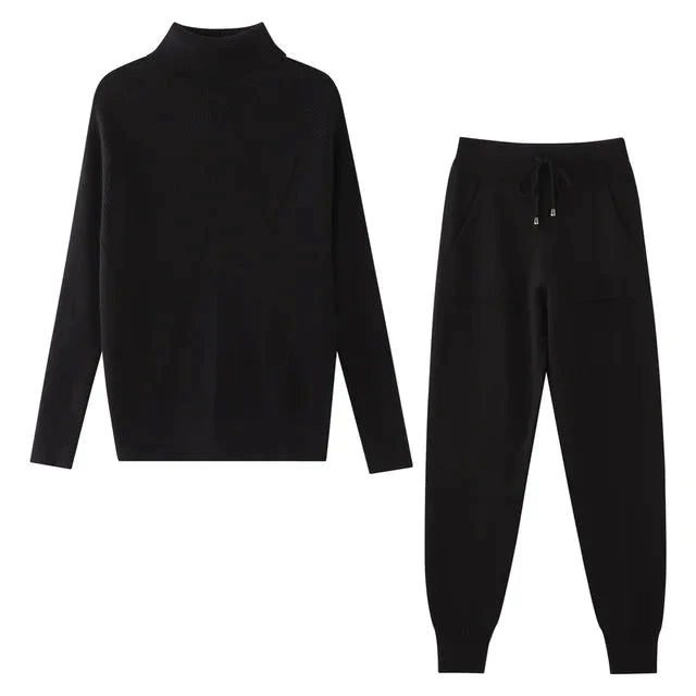 CHICCOZY | Dames Herfst Winter Trainingspak | Stijlvol Gestreepte Coltrui en Elastische Broek | Trendy Gebreide Tweedelige Set