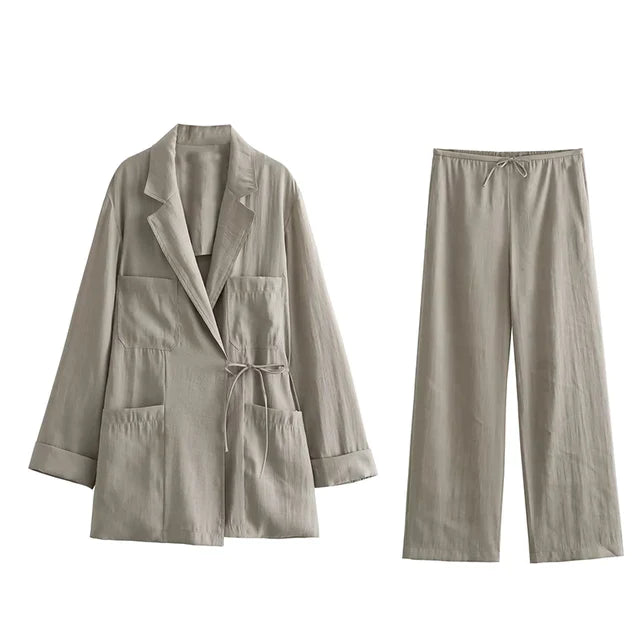 BELLA | Casual Dames Herfst Set - Jas en Rechte Broek met Elastische Taille voor Comfortabele Stijl