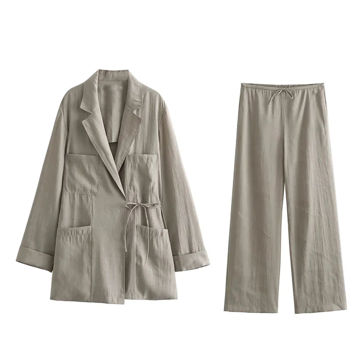 BELLA | Casual Dames Herfst Set - Jas en Rechte Broek met Elastische Taille voor Comfortabele Stijl