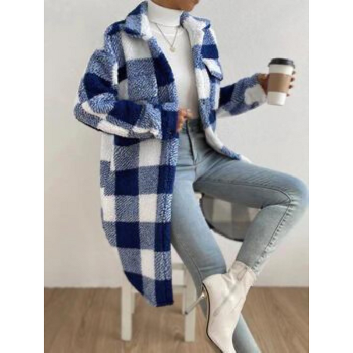 VIVIAN | Casual Checkered Winterjas Dames - Warme Losvallende Pluche Ruitjas