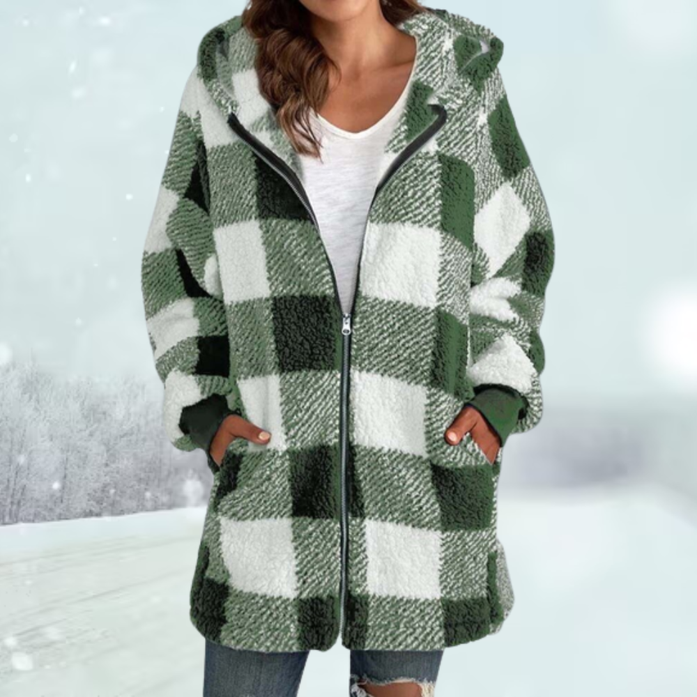 ZENTHACE Dames Sherpa gevoerde geruite flanellen jas met knopen, capuchon en warme flanellen shirtjas Shacket (volledige Sherpa voering), S