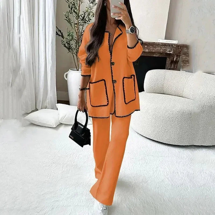 CHICIFY | Dames Elegant 2-Delig Set | Stijlvol Contrast Kleur Patchwork | Comfortabele Winterkleding voor Kantoor of Casual Gelegenheden