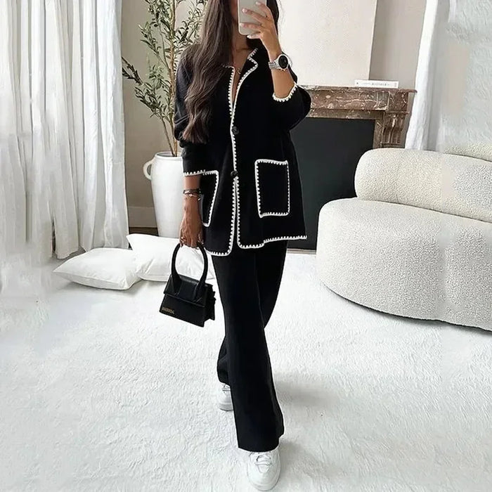 CHICIFY | Dames Elegant 2-Delig Set | Stijlvol Contrast Kleur Patchwork | Comfortabele Winterkleding voor Kantoor of Casual Gelegenheden