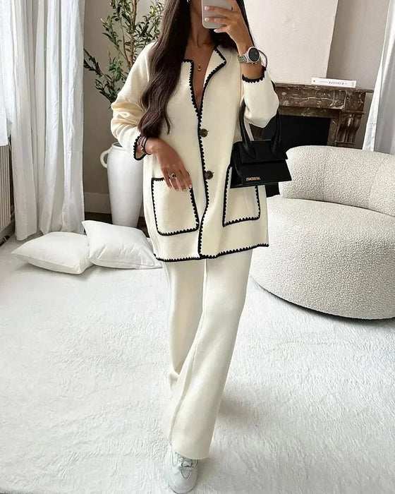 CHICIFY | Dames Elegant 2-Delig Set | Stijlvol Contrast Kleur Patchwork | Comfortabele Winterkleding voor Kantoor of Casual Gelegenheden