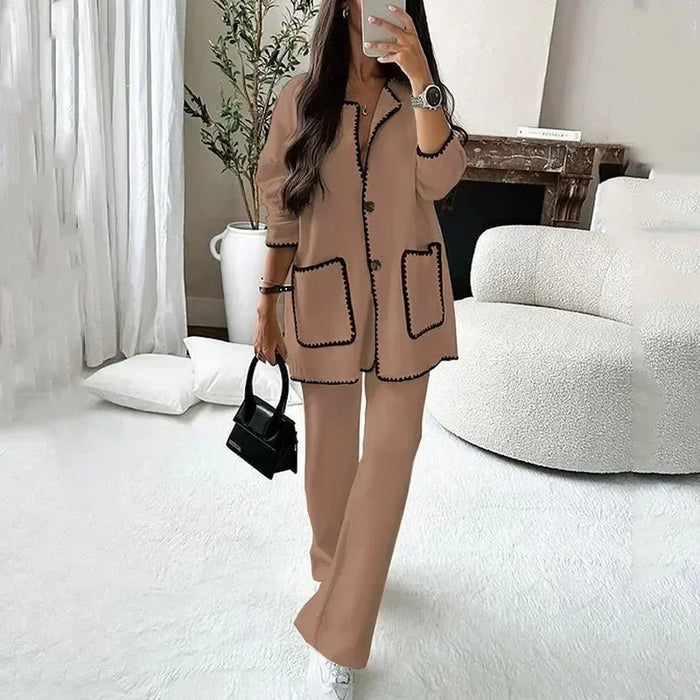 CHICIFY | Dames Elegant 2-Delig Set | Stijlvol Contrast Kleur Patchwork | Comfortabele Winterkleding voor Kantoor of Casual Gelegenheden