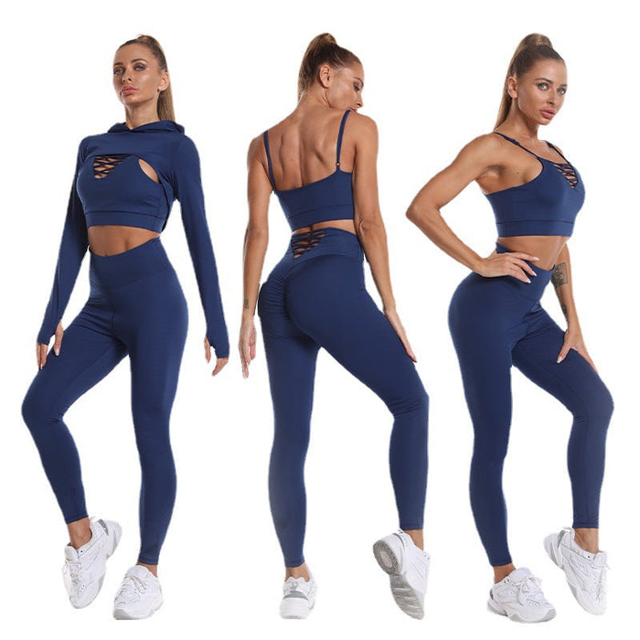 ZONNEGLANS | Dames Sportieve Outfit | 3-delige Sportkleding | Holle Top en Butt Lifting Legging