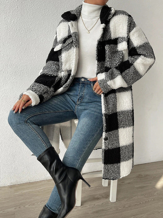 VIVIAN | Casual Checkered Winterjas Dames - Warme Losvallende Pluche Ruitjas