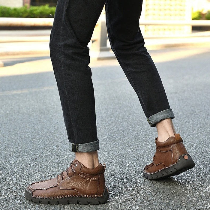 JERRY | Retro Leren Casual Schoenen | Handgestikte Outdoor Enkellaarzen