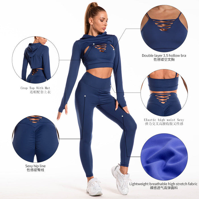 ZONNEGLANS | Dames Sportieve Outfit | 3-delige Sportkleding | Holle Top en Butt Lifting Legging